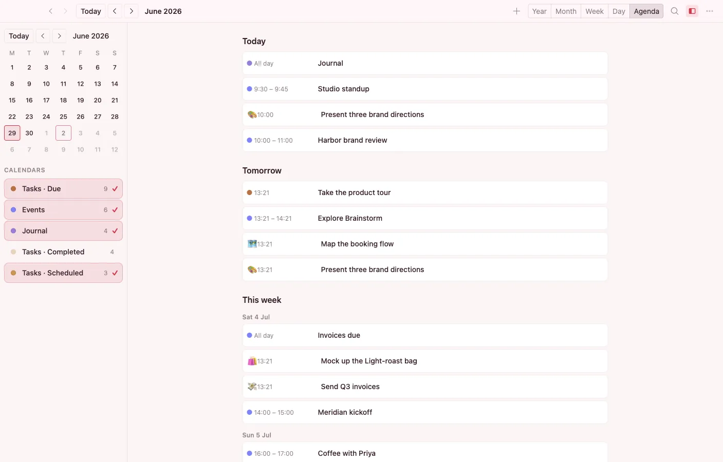 Calendar: Agenda