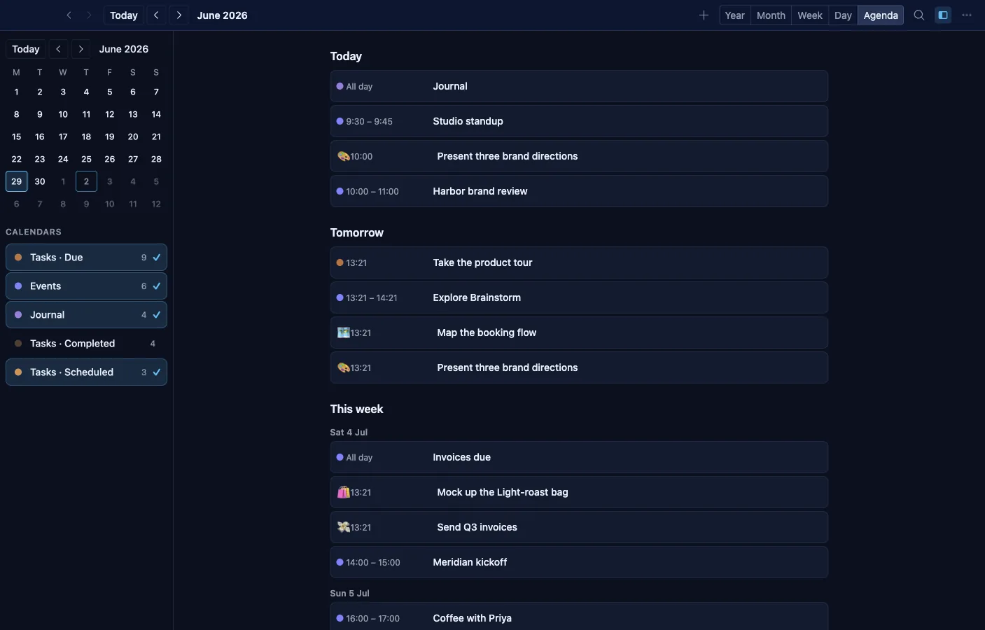 Calendar: Agenda