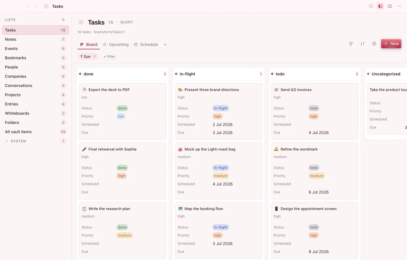 Database: Same objects, board view