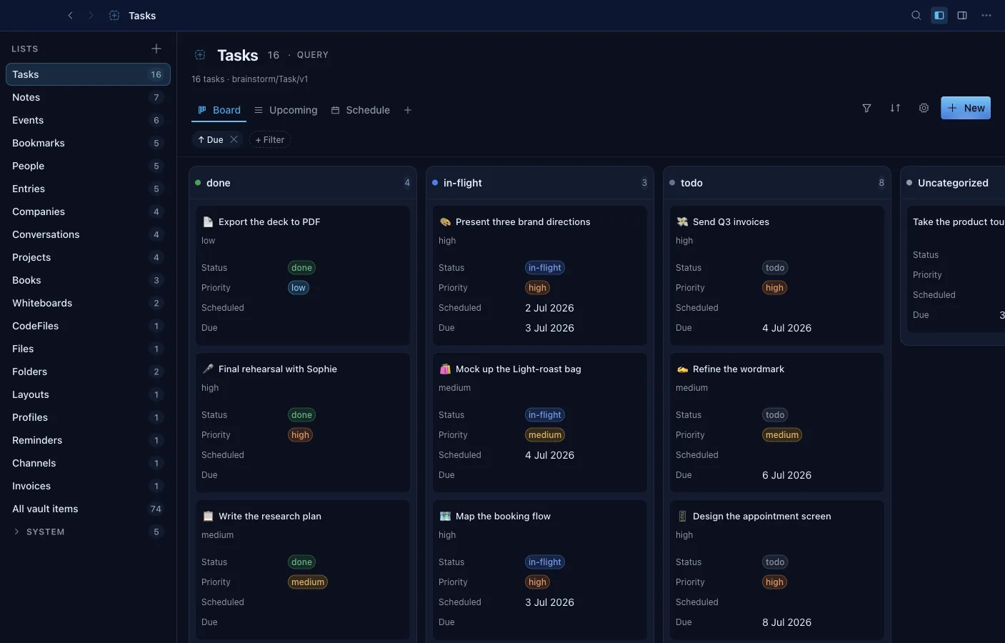 Database: Same objects, board view