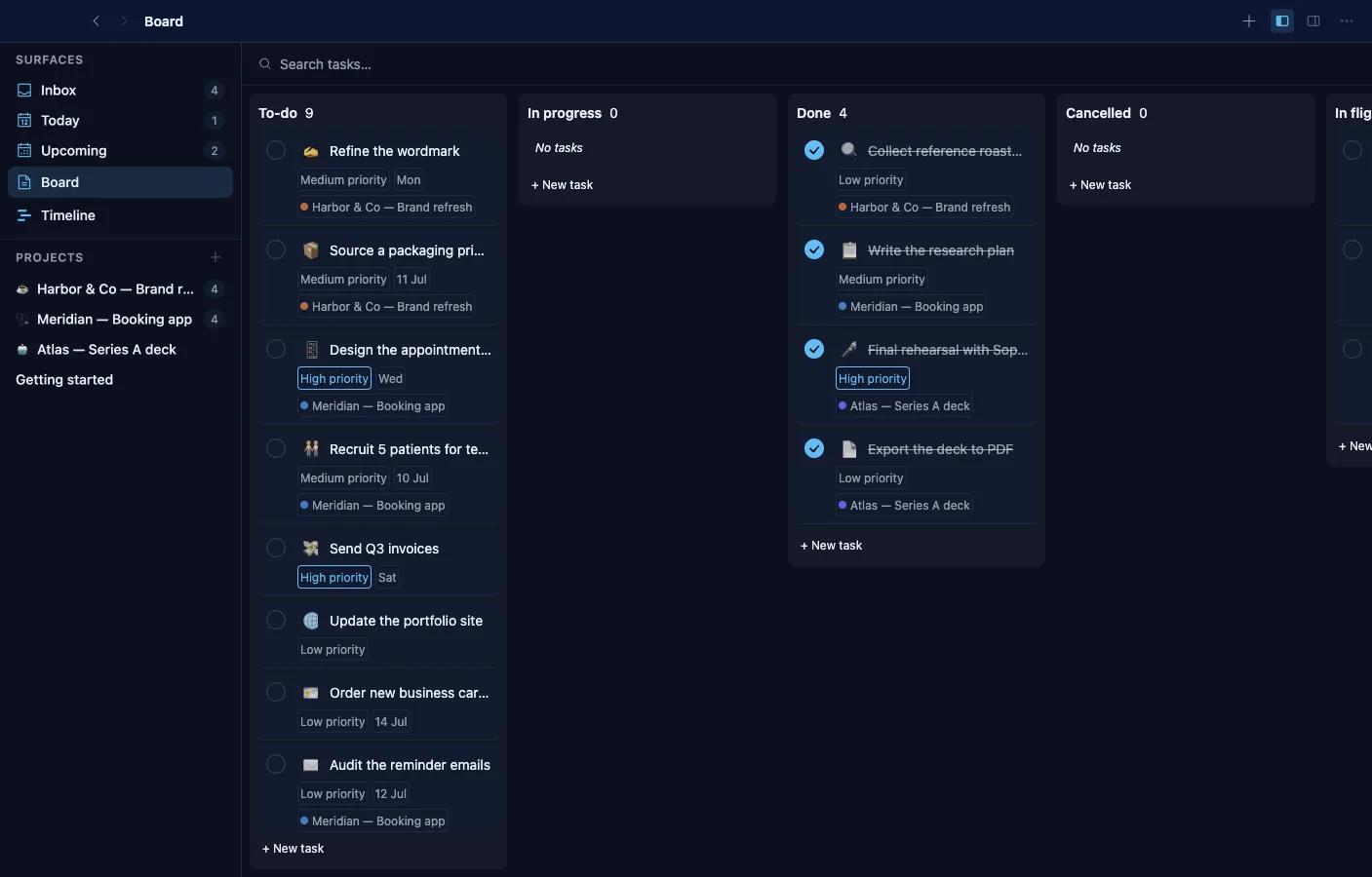 Tasks: Status board